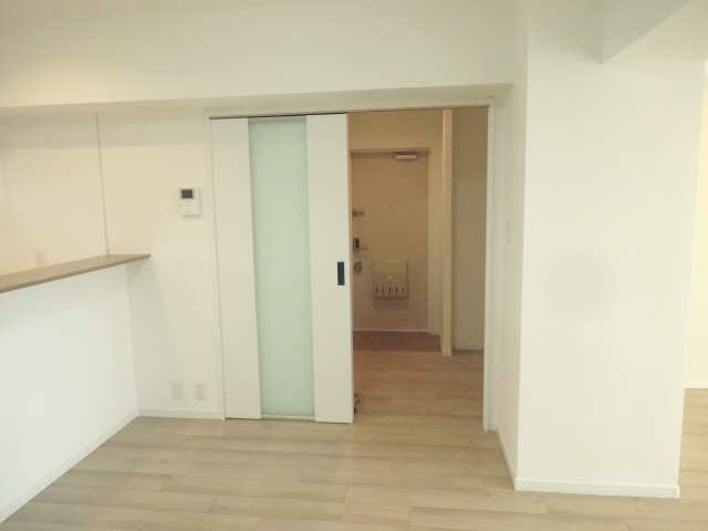 ウォークインクローゼット前付近から見た玄関前扉・開